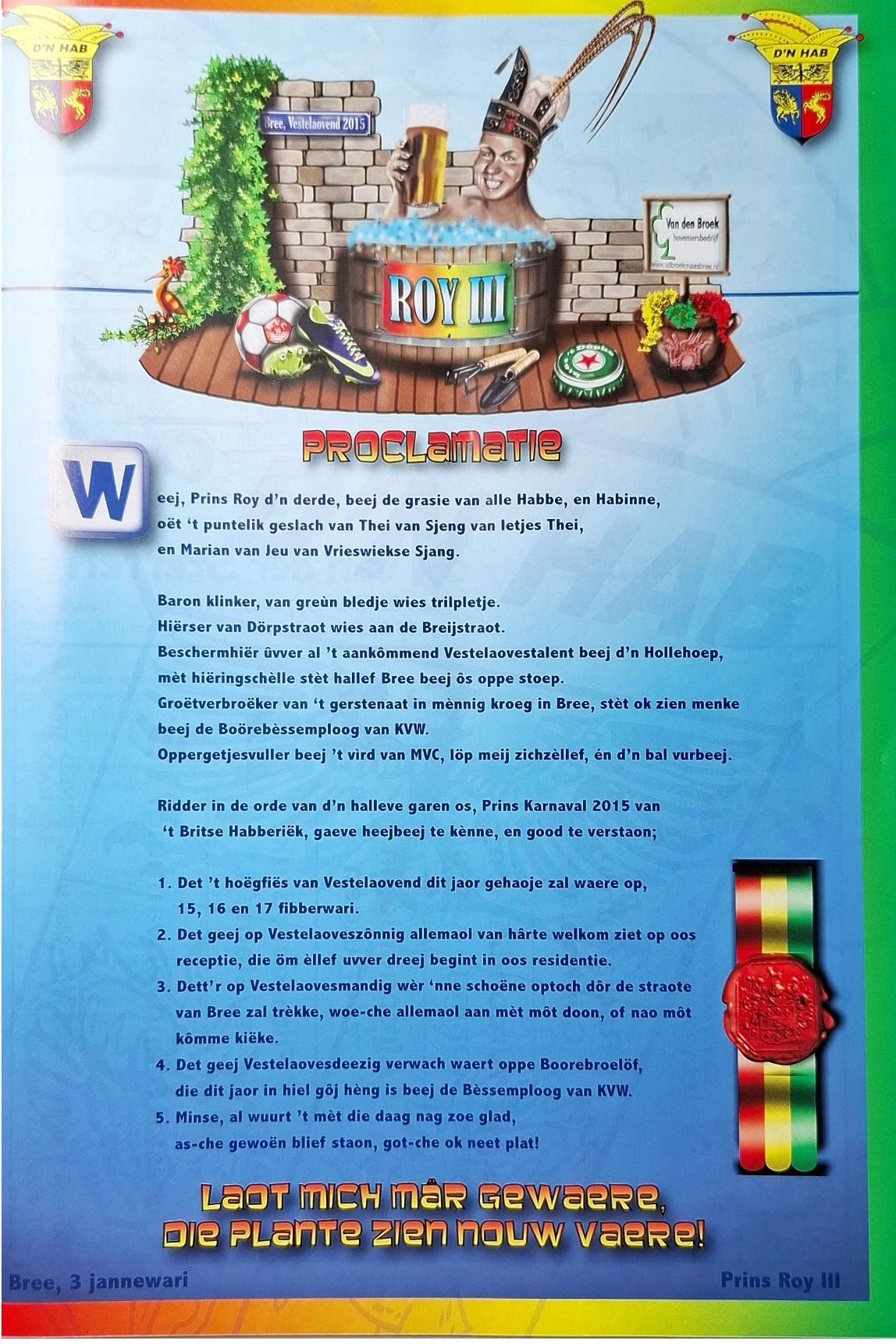 Proclamasie Prins Roy 3e