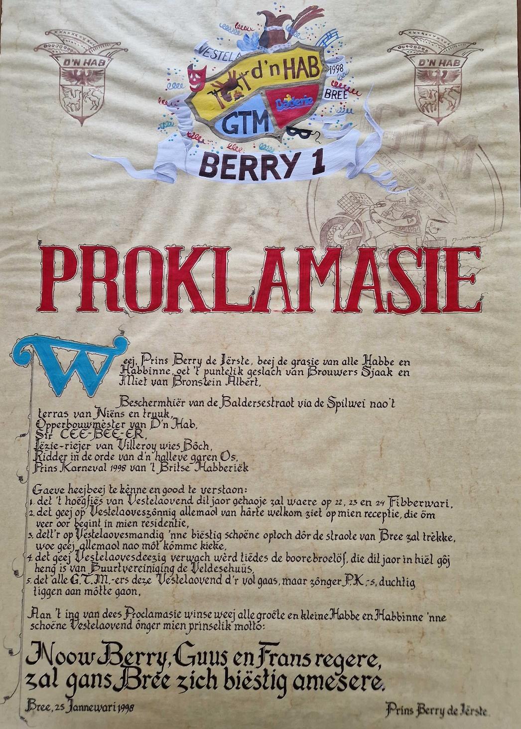 Proklamasie Prins Berry 1e