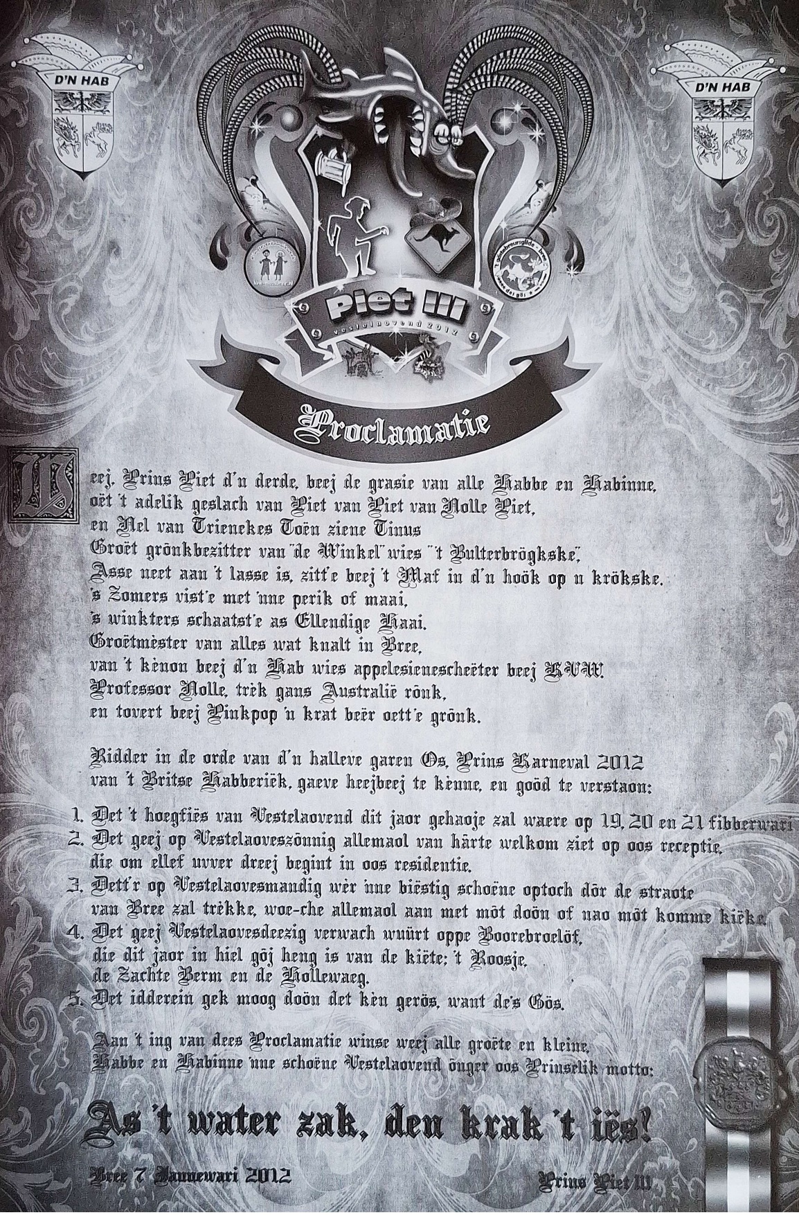 Proclamatie Prins Piet 3e