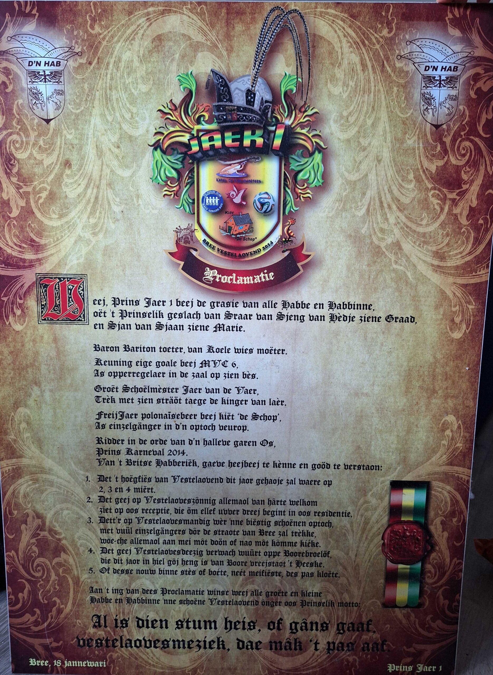 Proklamatie Prins Jaer 1e