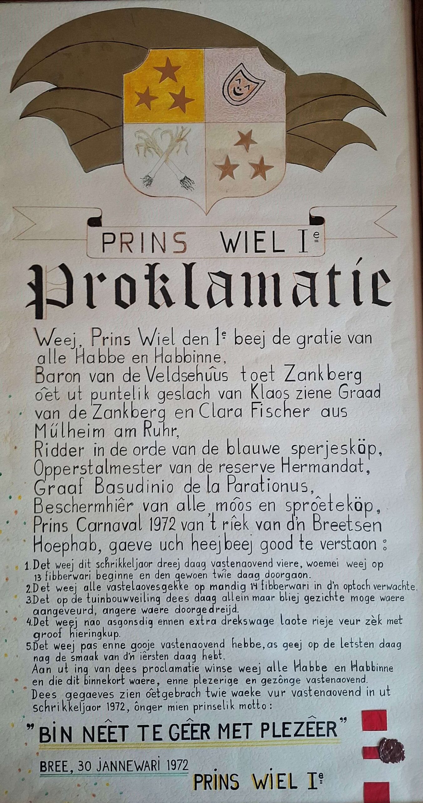 Proclamatie Prins Wiel 1e